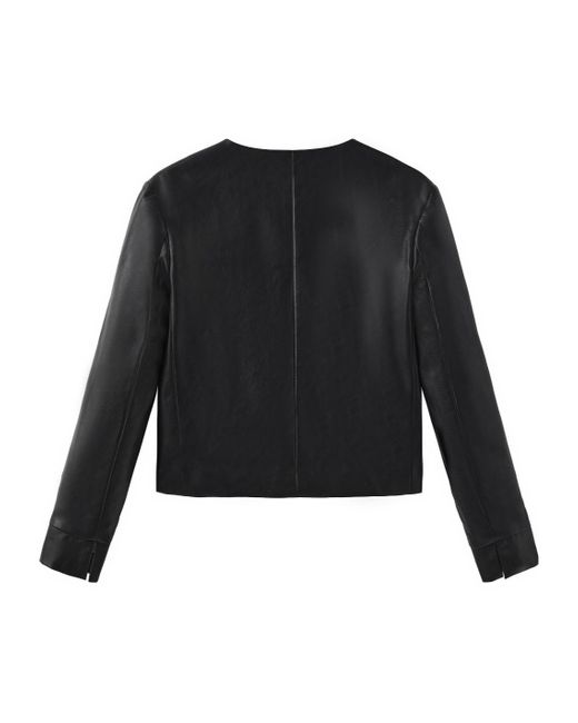 Marissa Chiara Black V-Neck Leather Jacket
