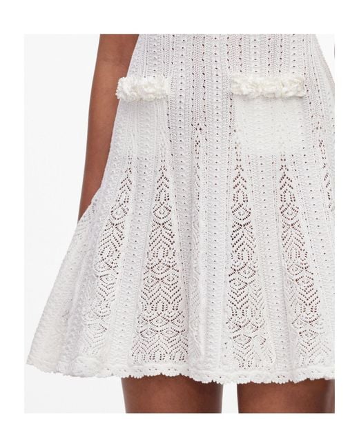 Self-Portrait White Flower Trim Knit Mini Dress