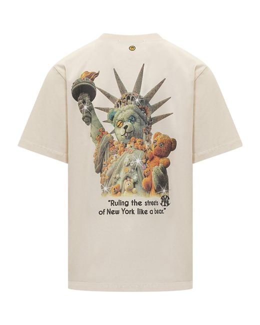 Barrow White Bear Printed Crewneck T-Shirt for men
