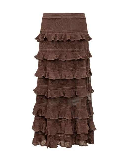 Zimmermann Brown Ruffled Knitted Long Skirt