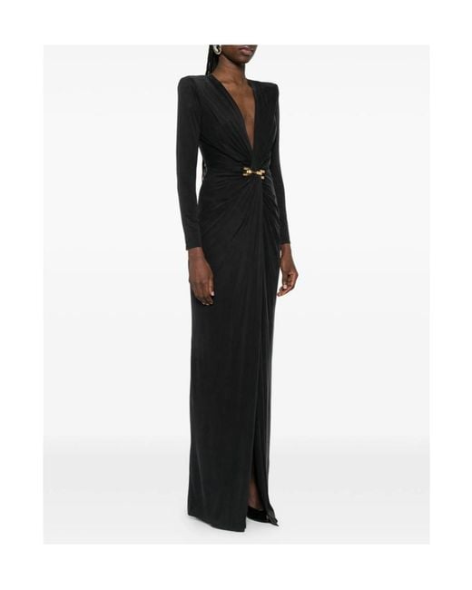 Elisabetta Franchi Black Plunging V-Neck Carpet Dress