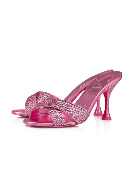 Christian Louboutin Pink Mariza Is Back Strass 85Mm Mules