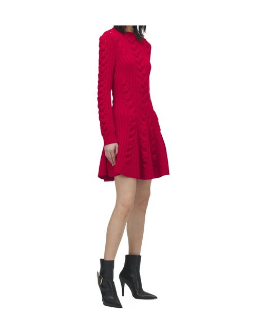 McQueen Women's Red Cable-Knit Mini Dress