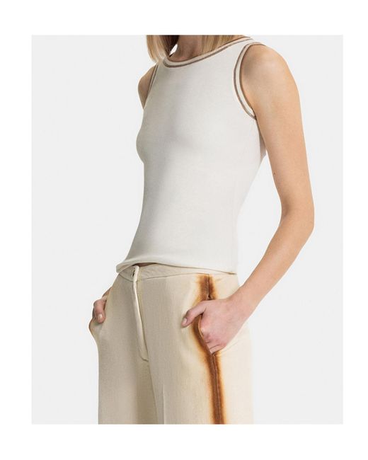 Fabiana Filippi Natural Embellished-Trim Ribbed Tank Top