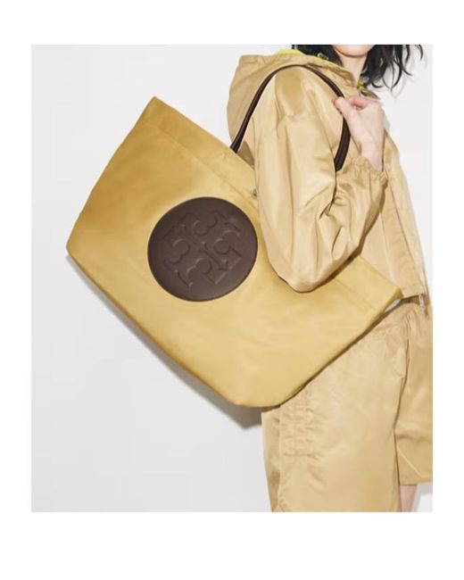Tory Burch Yellow Ella Twist Logo Top Handle Bag