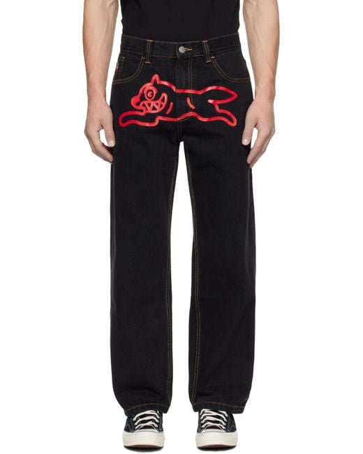 ICECREAM Black Running Dog-Print Jeans for men