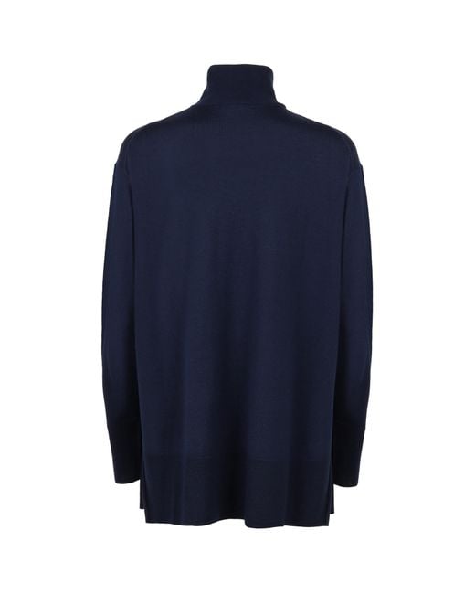 Aspesi Blue Side Slit Turtleneck Pullover