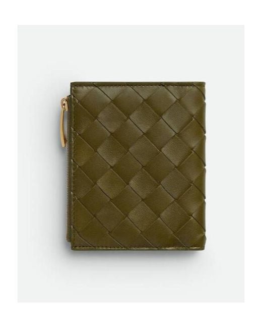 Bottega Veneta Green Small Intrecciato Bi-Fold Zip Wallet