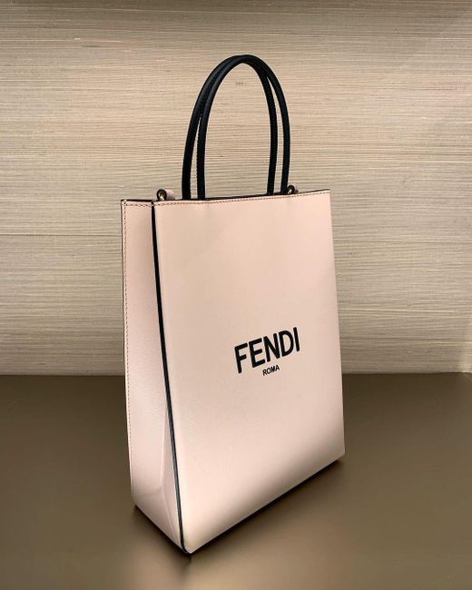 Fendi Natural Small Logo Print Shopping Bag