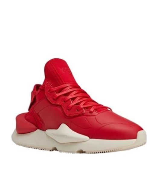 Y-3 Red Logo Embossed Lace-Up Sneakers for men