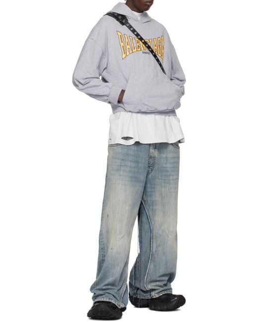 Balenciaga Gray Logo Printed Hoodie for men