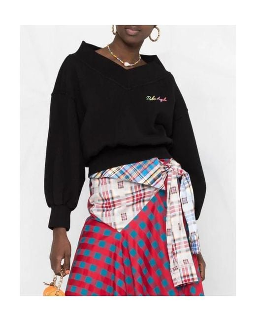 Palm Angels Black Logo-Print Off-Shoulder Sweatshirt