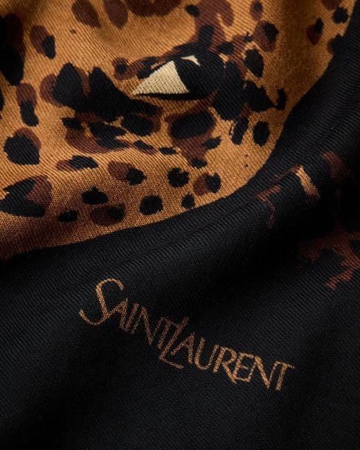 Saint Laurent Black Twill Wool Leopard Pattern Shawl