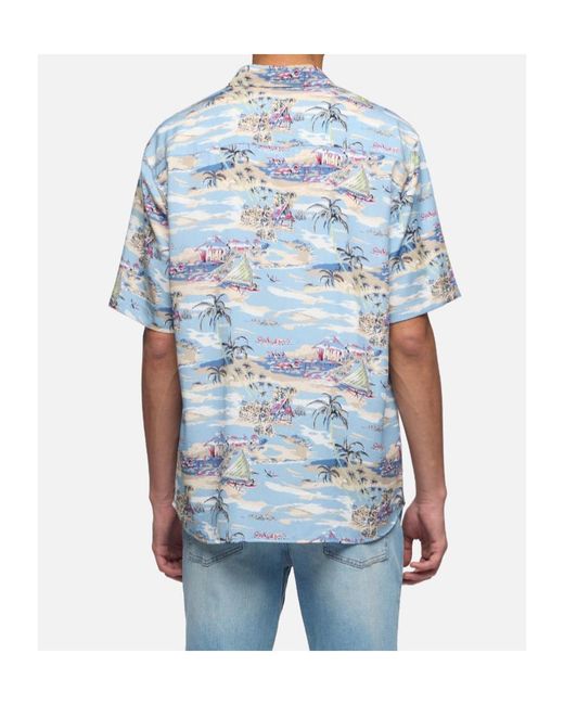 7 For All Mankind Blue Patterned Short Sleeve Shirt for men