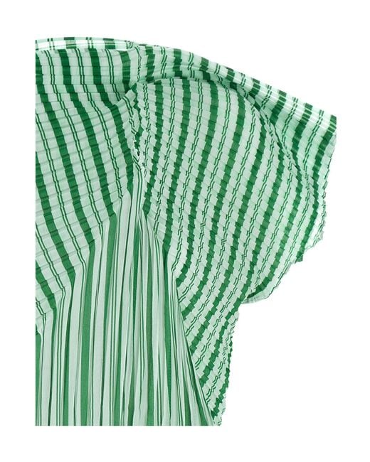 Issey Miyake Green Generic Stripes Short-Sleeved Top