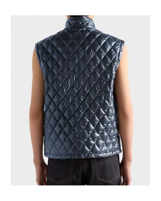 Prada Blue Quilted Logo-Detail Gilet for men