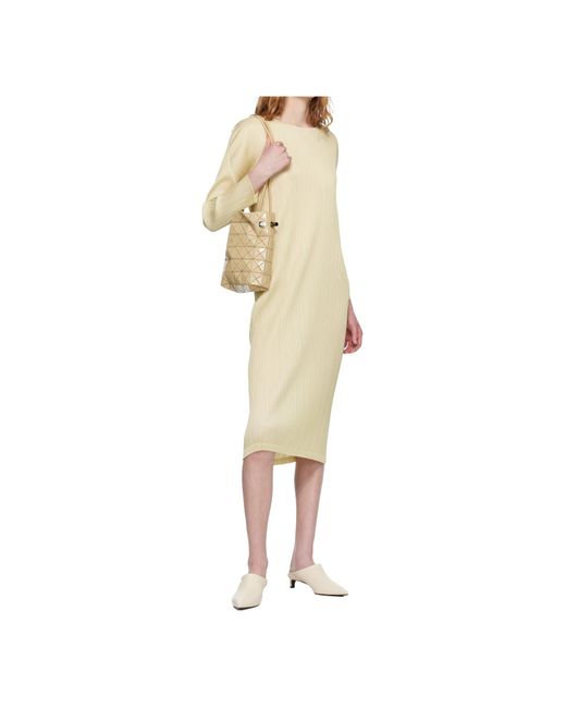 Pleats Please Issey Miyake Natural Pleated Knit Midi Dress