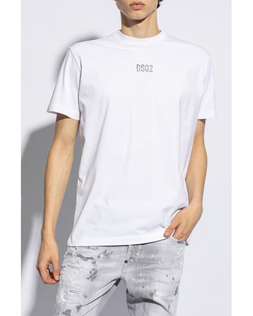 DSquared² White Logo Detailed Crewneck T-Shirt for men