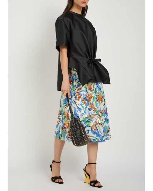Rabanne Black Bow-Appliquéd Satin Top