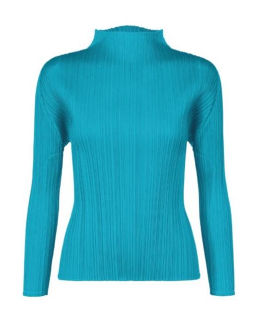 Pleats Please Issey Miyake Blue Pleats Please Issey Miyake Pleated Long-Sleeve Top