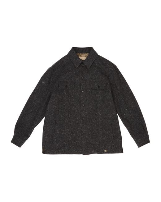 Valentino Black Vlogo Plaque Button-Up Jacket for men