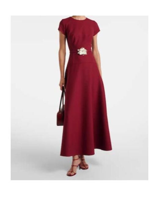 Oscar de la Renta Red Floral Wool Blend Crepe Maxi Dress