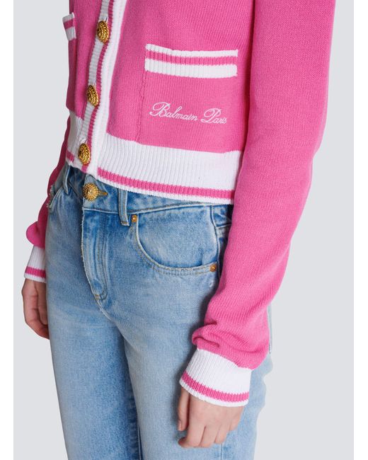 Balmain Pink Signature Button-Detail Cardigan