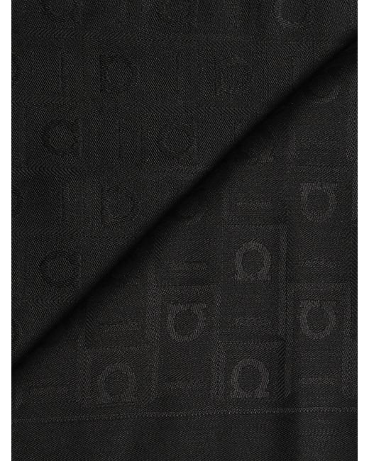 Ferragamo Black Ferragamo Gancini Jacquard Frayed-Edge Scarf