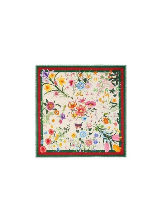 Gucci White Flora Web Print Shawl
