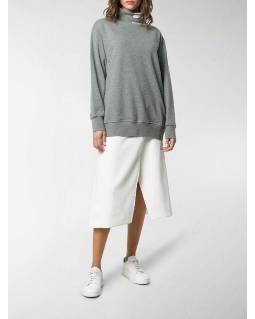 Thom Browne Gray Four-Stripe High-Neck Sweater