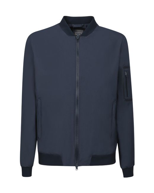 Herno Blue Logo Printed Zipped Lightweight Jacket for men