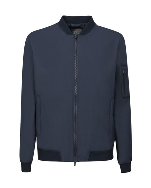 Herno Blue Logo Printed Zipped Lightweight Jacket for men