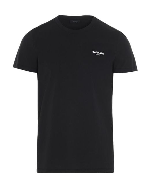 Balmain Black Logo Embroidered Crewneck T-Shirt for men