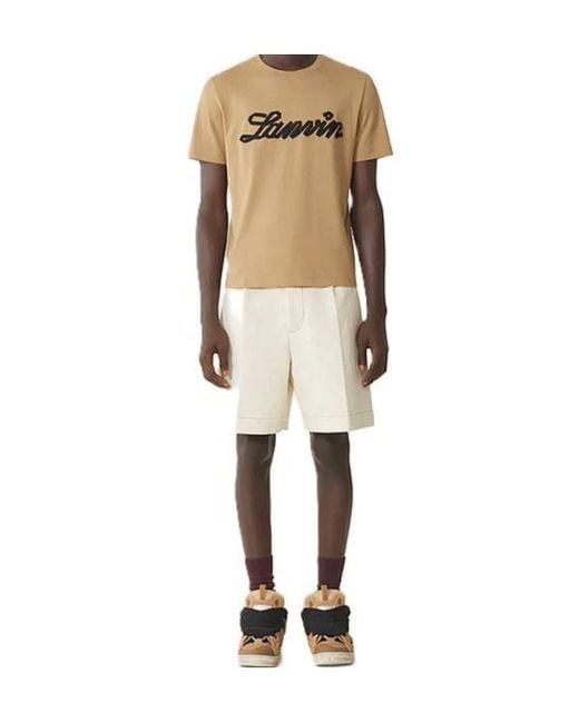Lanvin Natural Crewneck Logo-Print T-Shirt for men