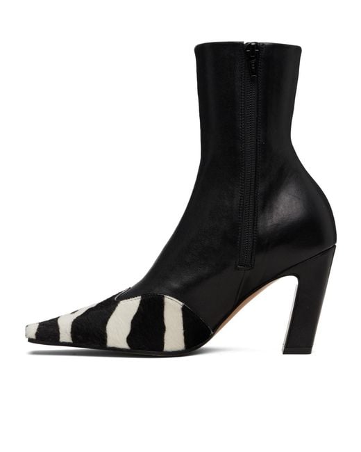 Khaite Black Stretch Zebra Print Ankle Boots