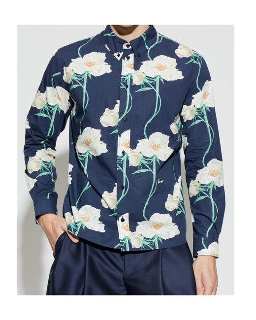 KENZO Blue Floral Printed Button-Up Shirt for men