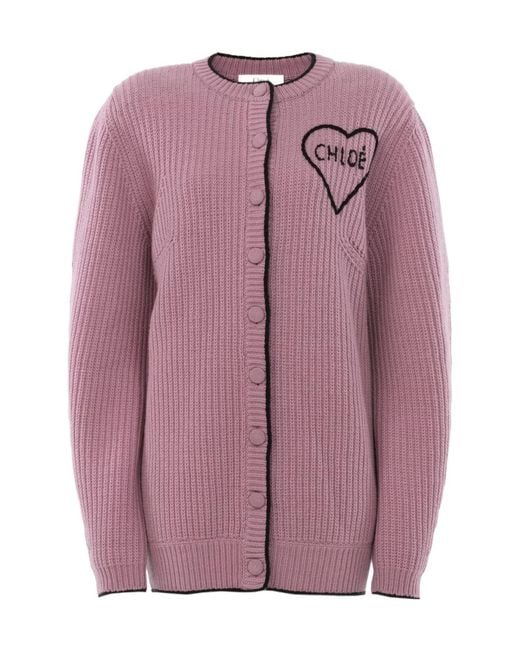 Chloé Purple Chloé Generous Logo Knitted Cardigan