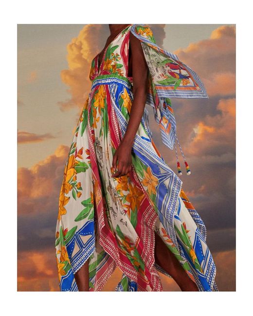 Farm Rio Multicolor Tropical Destination Kimono Sleeve Midi Dress