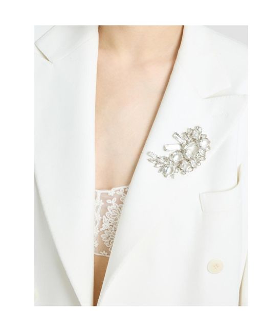 Ermanno Scervino White Double-Breasted Cadì Viscose Jacket With Daisy Brooch