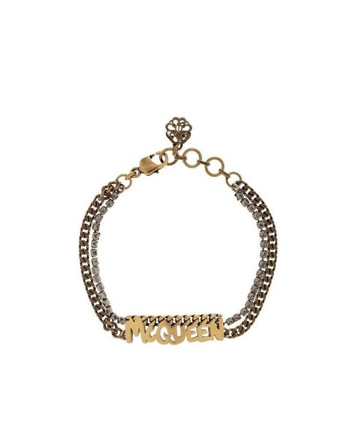 McQueen Metallic Grafitti Logo Plaque Bracelet