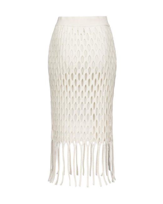Pinko White Macramé Fringed Skirt