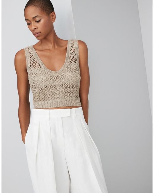 Brunello Cucinelli White Open-Knit Tank Top