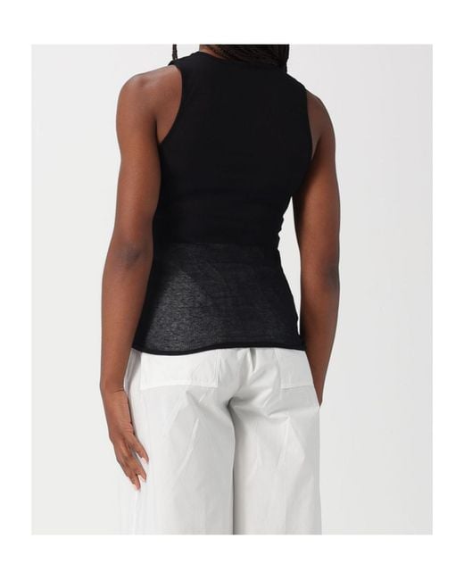 Soeur Black Round Neck Semi-Transparent Vest