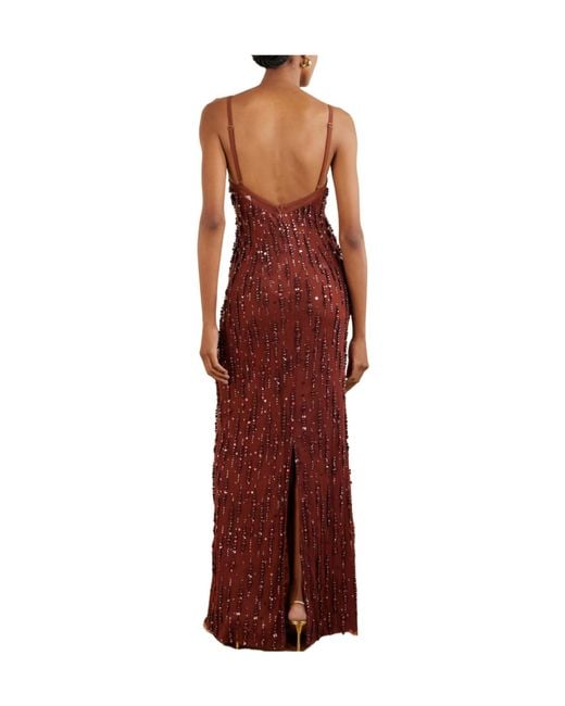 Jenny Packham Red Sequin-Embellished Mesh Gown