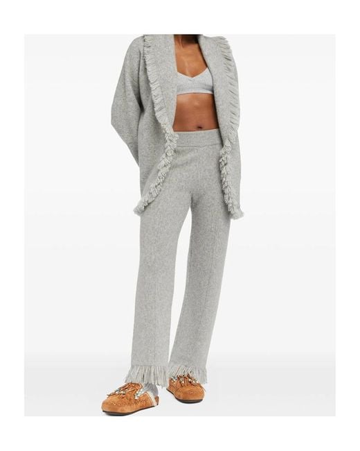 Alanui Gray Finest Fringed-Hem Trousers