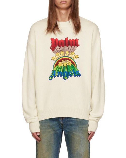 Palm Angels White Crewneck Knitted Jumper for men