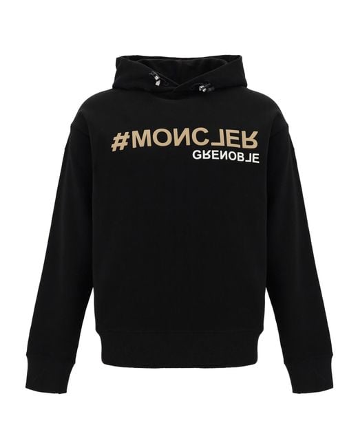 Moncler Black Grenoble Logo Detailed Drawstring Hoodie for men