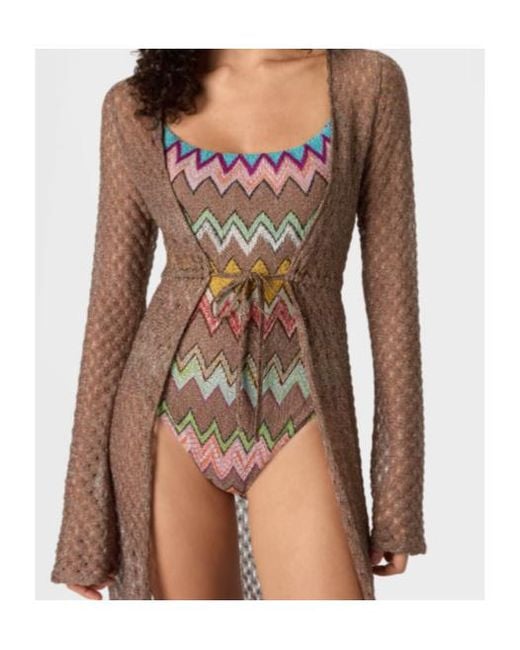 Missoni Brown Spiderweb Motif Lamé Long Cardigan