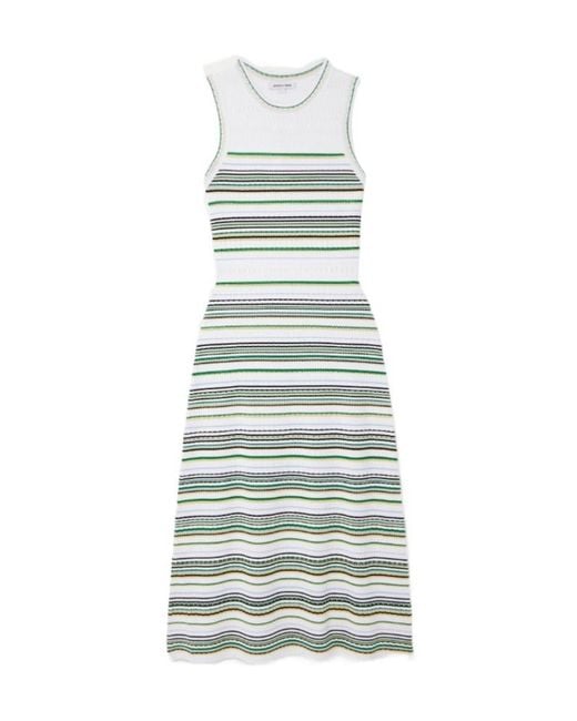 Veronica Beard Green Striped Ribbed-Knit Dress