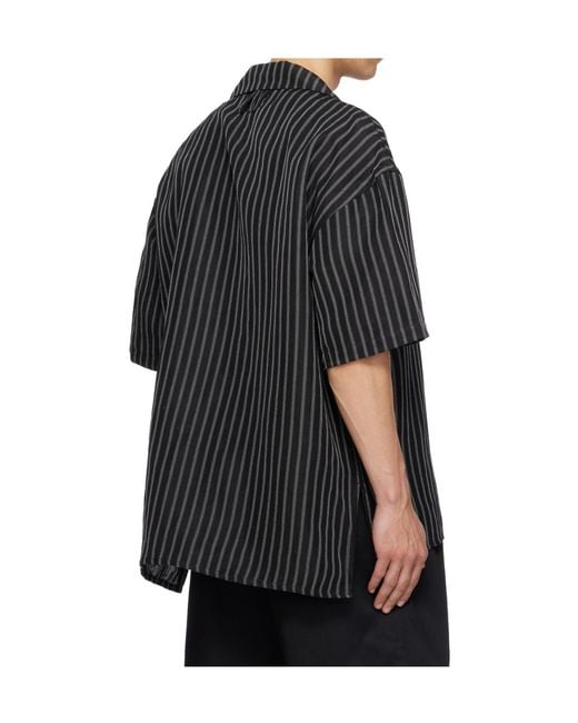 Willy Chavarria Black Oversized Striped Camp Shirt for men